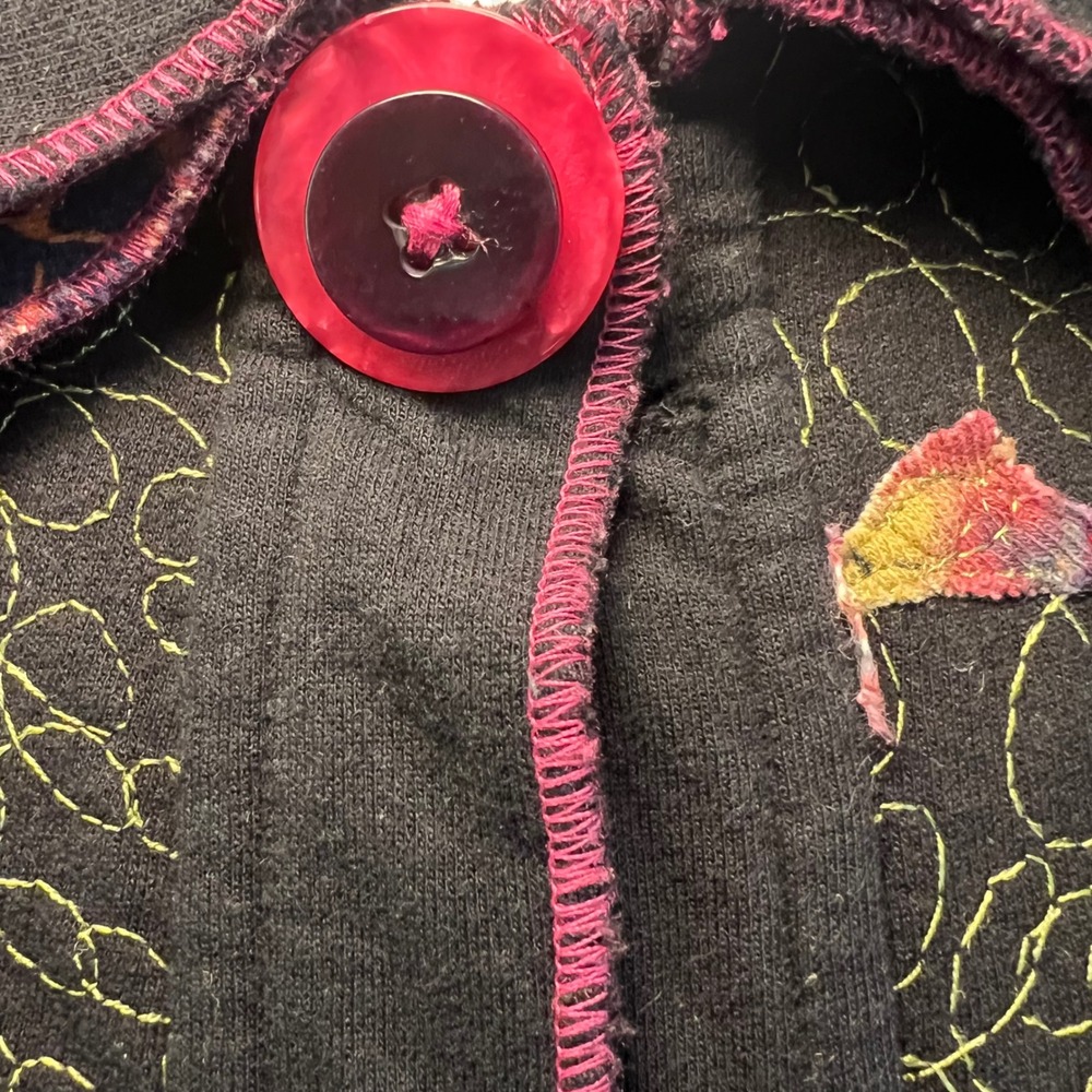 Parsley & Sage Art Patchwork Embroidered Button Front Vest XL Boho Lagenlook - Picture 5 of 8